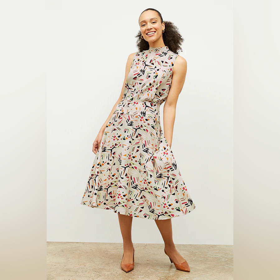 Mm Lafleur Oona Dress Rhythm Print Artsy Sleeveless Size 8